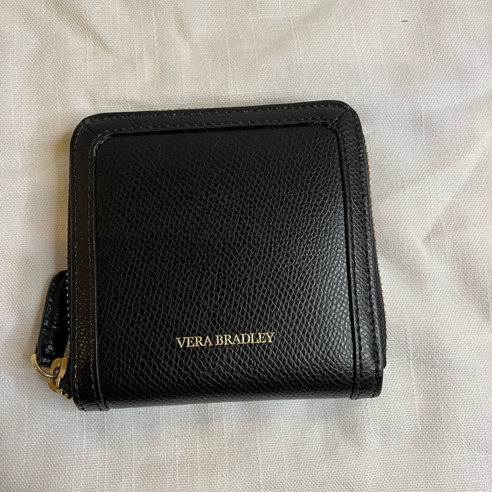 Vera Bradley zip around black leather wallet